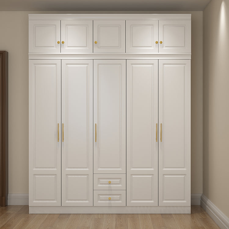 Contemporary White Storage Cabinet Hinged Door Cabinet with Drawers