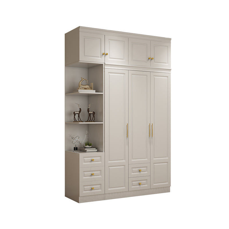 Contemporary White Storage Cabinet Hinged Door Cabinet with Drawers
