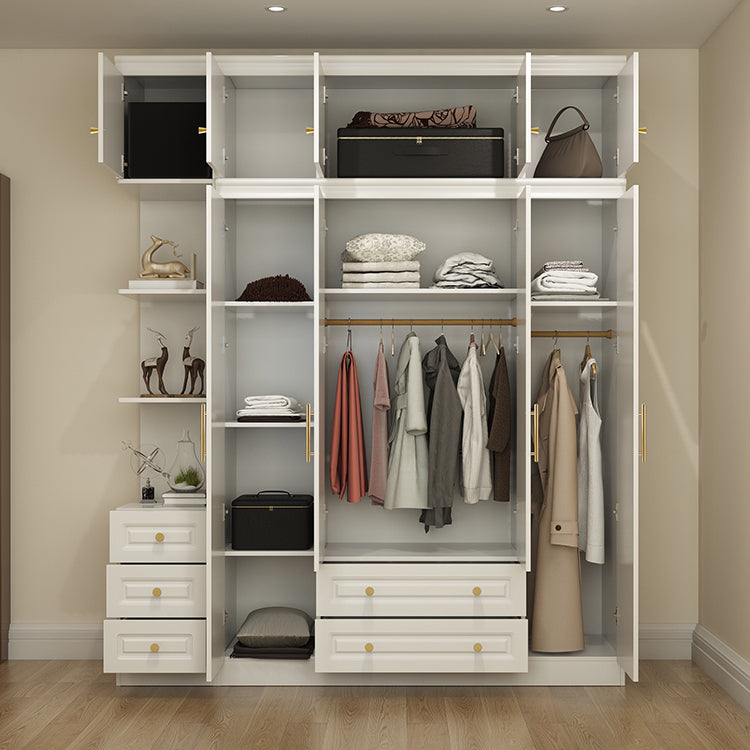 Contemporary White Storage Cabinet Hinged Door Cabinet with Drawers