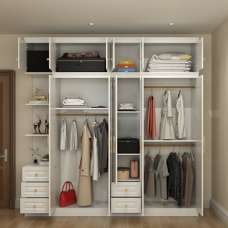 Contemporary White Storage Cabinet Hinged Door Cabinet with Drawers