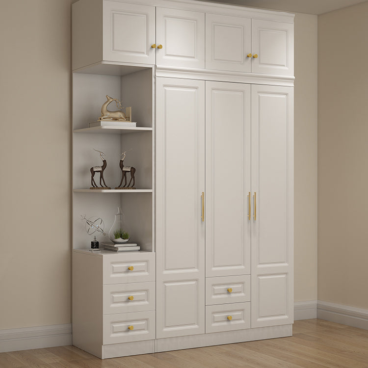 Contemporary White Storage Cabinet Hinged Door Cabinet with Drawers
