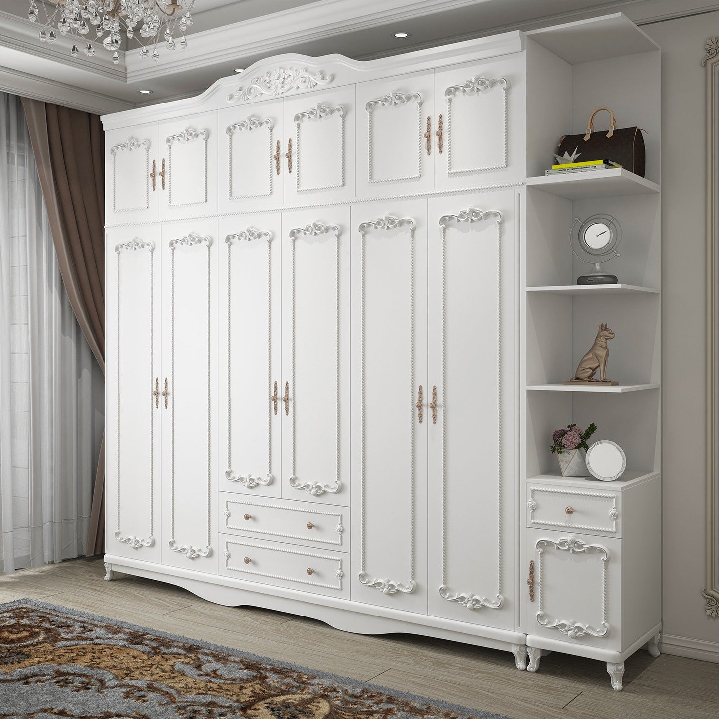 French Country White Wardrobe for Bedroom Manufactured Wood Cabinet with Drawers Clearhalo 'Armoires & Wardrobes' 'armoires_wardrobes' 'Bedroom Furniture' 'furn' 'furn_armoires_wardrobes' 'Furniture' 5438979