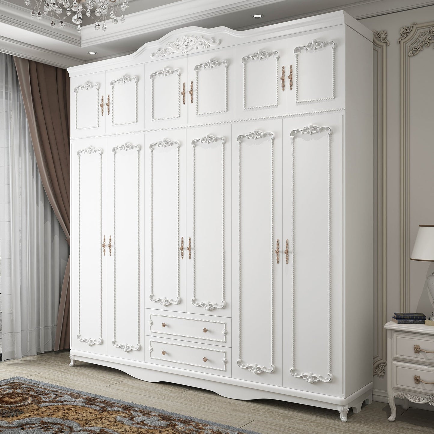 French Country White Wardrobe for Bedroom Manufactured Wood Cabinet with Drawers Clearhalo 'Armoires & Wardrobes' 'armoires_wardrobes' 'Bedroom Furniture' 'furn' 'furn_armoires_wardrobes' 'Furniture' 5438981
