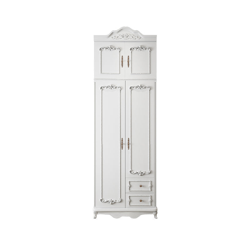 French Country White Wardrobe for Bedroom Manufactured Wood Cabinet with Drawers 31"L x 20"W x 82"H Armories & Top Cabinet Clearhalo 'Armoires & Wardrobes' 'armoires_wardrobes' 'Bedroom Furniture' 'furn' 'furn_armoires_wardrobes' 'Furniture' 5438993