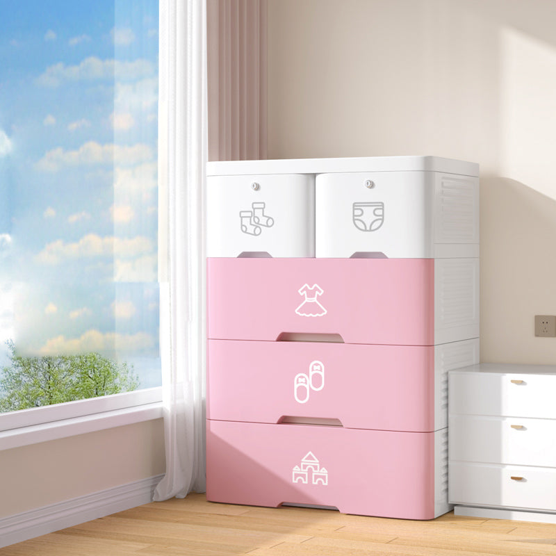 Pink and Blue Non-Hanging Armoire Modern Plastic Storage Cabinet with Drawers 19"L x 15"W x 32"H White-Pink Clearhalo 'Armoires & Wardrobes' 'armoires_wardrobes' 'Bedroom Furniture' 'furn' 'furn_armoires_wardrobes' 'Furniture' 5439013