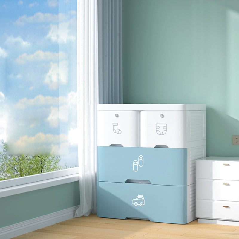 Pink and Blue Non-Hanging Armoire Modern Plastic Storage Cabinet with Drawers 19"L x 15"W x 25"H White-Blue Clearhalo 'Armoires & Wardrobes' 'armoires_wardrobes' 'Bedroom Furniture' 'furn' 'furn_armoires_wardrobes' 'Furniture' 5439024