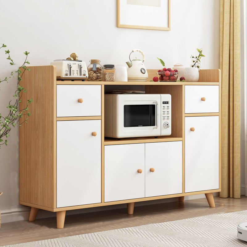 Contemporary Sideboard Engineered Wood Dining Sideboard Table with Storage 47"L x 12"W x 33"H Natural Wood White Clearhalo 'buffet_sideboard' 'Buffets & Sideboards' 'furn' 'furn_buffet_sideboard' 'Furniture' 'Kitchen & Dining Furniture' 5439274