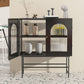 Modern Iron Sideboard Glass Doors Cabinets Dining Server with Light for Living Room 39"L x 14"W x 35"H Black Clearhalo 'buffet_sideboard' 'Buffets & Sideboards' 'furn' 'furn_buffet_sideboard' 'Furniture' 'Kitchen & Dining Furniture' 5439433