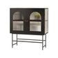 Modern Iron Sideboard Glass Doors Cabinets Dining Server with Light for Living Room 47"L x 14"W x 35"H Black Clearhalo 'buffet_sideboard' 'Buffets & Sideboards' 'furn' 'furn_buffet_sideboard' 'Furniture' 'Kitchen & Dining Furniture' 5439434