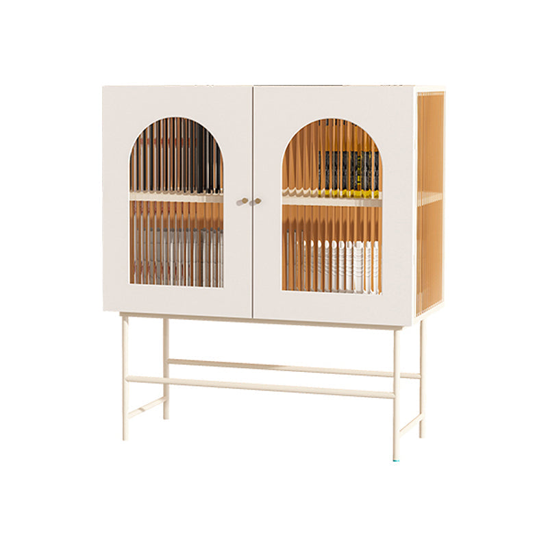 Modern Iron Sideboard Glass Doors Cabinets Dining Server with Light for Living Room Off-White Clearhalo 'buffet_sideboard' 'Buffets & Sideboards' 'furn' 'furn_buffet_sideboard' 'Furniture' 'Kitchen & Dining Furniture' 5439435