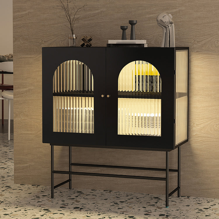 Modern Iron Sideboard Glass Doors Cabinets Dining Server with Light for Living Room Clearhalo 'buffet_sideboard' 'Buffets & Sideboards' 'furn' 'furn_buffet_sideboard' 'Furniture' 'Kitchen & Dining Furniture' 5439436