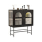 Modern Iron Sideboard Glass Doors Cabinets Dining Server with Light for Living Room Clearhalo 'buffet_sideboard' 'Buffets & Sideboards' 'furn' 'furn_buffet_sideboard' 'Furniture' 'Kitchen & Dining Furniture' 5439439