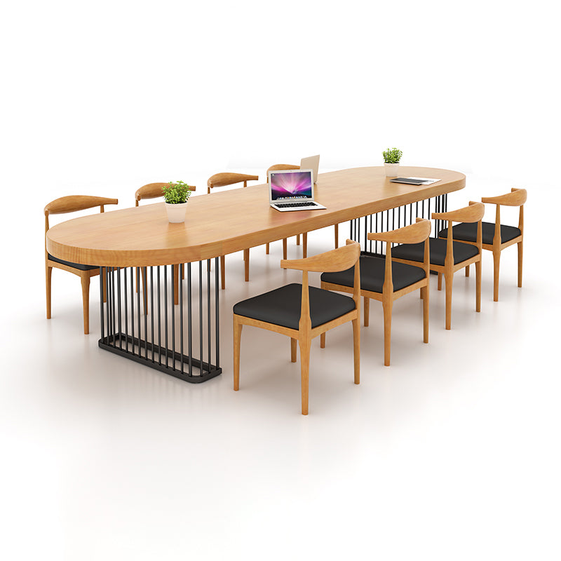 ソリッドウッドライティングデスクインダストリアルスタイルの楕円形のそりベースオフィスデスク