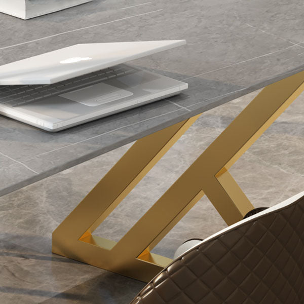 工業スタイルのライティングデスク長方形の焼結石オフィスデスクと金属ベース