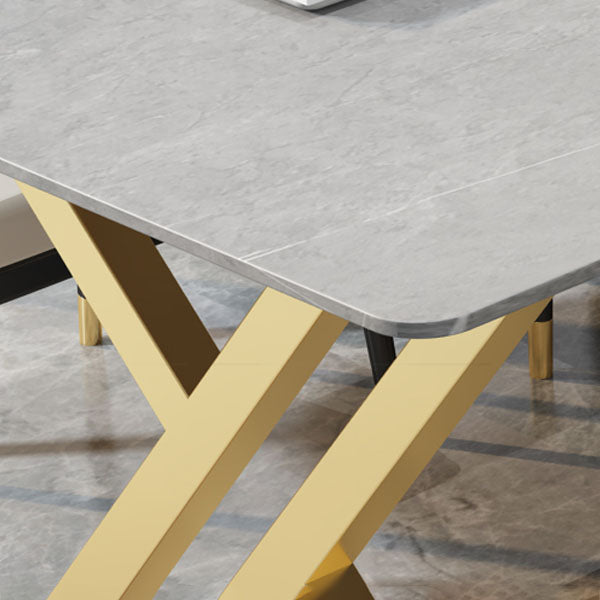 工業スタイルのライティングデスク長方形の焼結石オフィスデスクと金属ベース