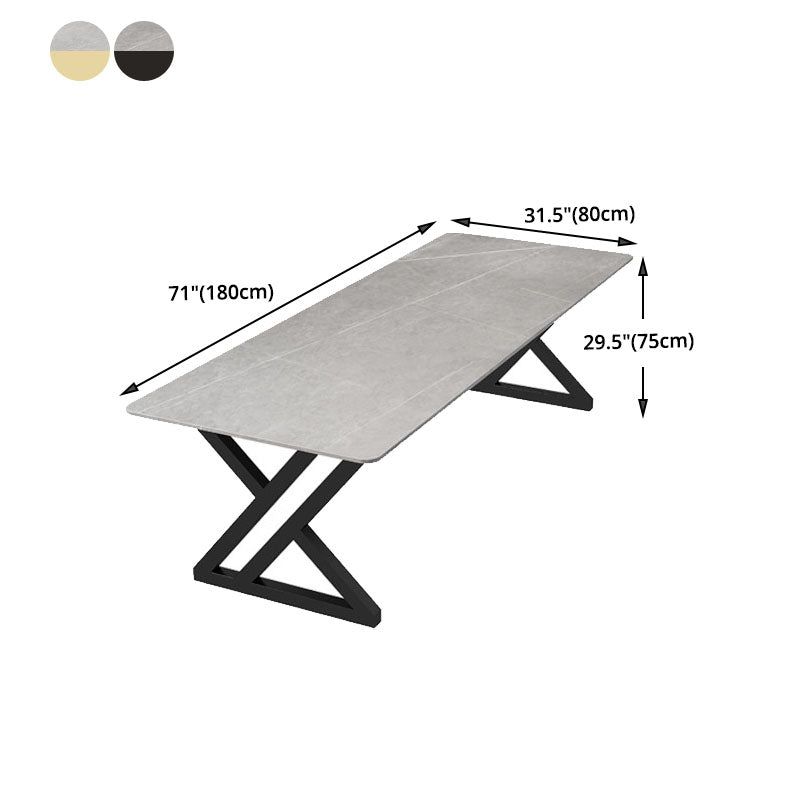 工業スタイルのライティングデスク長方形の焼結石オフィスデスクと金属ベース