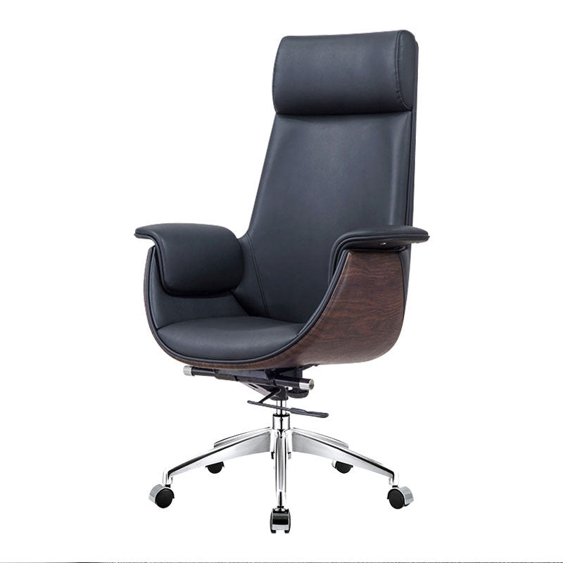 Leather Adjustable Task Chair Silver Metal Base Modern Office Chair Black Microfiber Clearhalo 'furn' 'furn_office_chair' 'Furniture' 'Office Chairs' 'Office Furniture' 'office_chair' 5439801