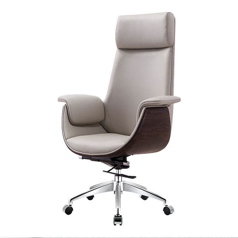 Leather Adjustable Task Chair Silver Metal Base Modern Office Chair Dark Gray-White Microfiber Clearhalo 'furn' 'furn_office_chair' 'Furniture' 'Office Chairs' 'Office Furniture' 'office_chair' 5439804