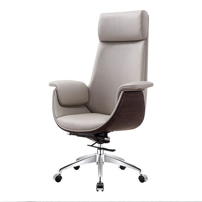 Leather Adjustable Task Chair Silver Metal Base Modern Office Chair Dark Gray-White Faux Leather Clearhalo 'furn' 'furn_office_chair' 'Furniture' 'Office Chairs' 'Office Furniture' 'office_chair' 5439810
