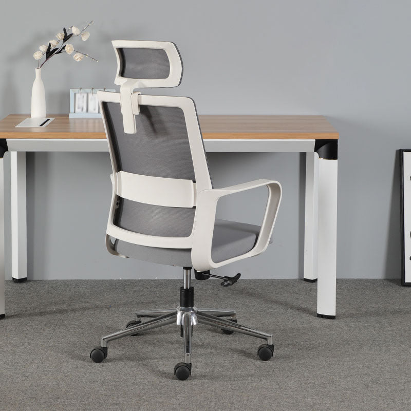 Contemporary Office Computer Chair Ergonomic Mesh Task Arm Chair White-Gray 1 Piece With Headrest Clearhalo 'furn' 'furn_office_chair' 'Furniture' 'Office Chairs' 'Office Furniture' 'office_chair' 5439880