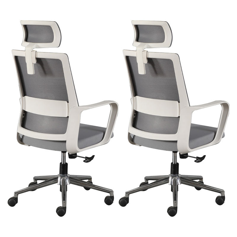 Contemporary Office Computer Chair Ergonomic Mesh Task Arm Chair White-Gray 2 Piece Set With Headrest Clearhalo 'furn' 'furn_office_chair' 'Furniture' 'Office Chairs' 'Office Furniture' 'office_chair' 5439881
