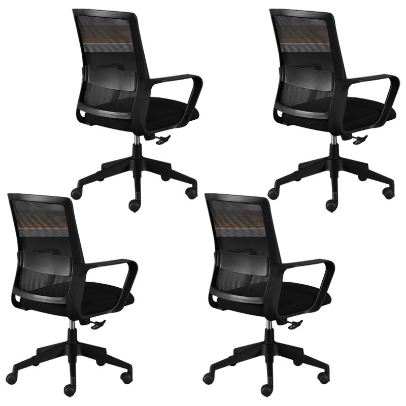 Contemporary Office Computer Chair Ergonomic Mesh Task Arm Chair Black 4 Piece Set Without Headrest Clearhalo 'furn' 'furn_office_chair' 'Furniture' 'Office Chairs' 'Office Furniture' 'office_chair' 5439896