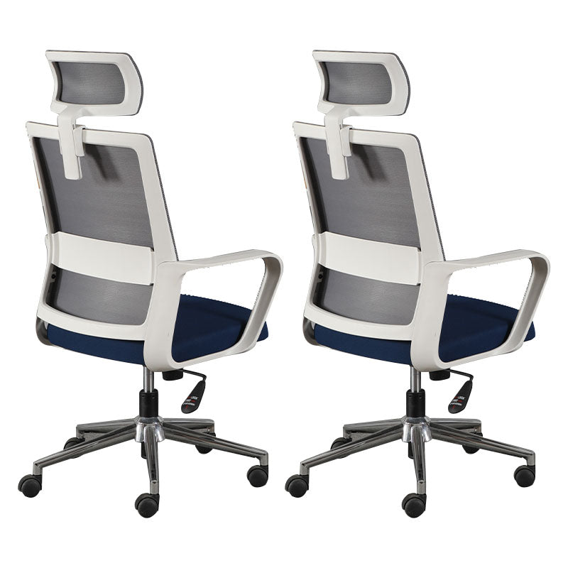 Contemporary Office Computer Chair Ergonomic Mesh Task Arm Chair White-Blue 2 Piece Set With Headrest Clearhalo 'furn' 'furn_office_chair' 'Furniture' 'Office Chairs' 'Office Furniture' 'office_chair' 5439897