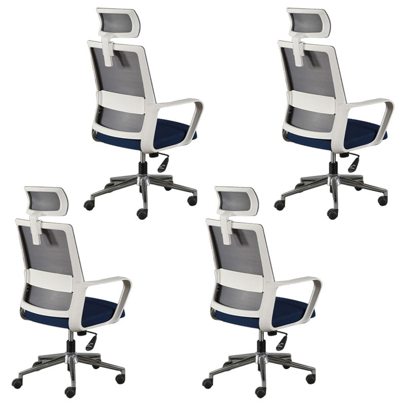 Contemporary Office Computer Chair Ergonomic Mesh Task Arm Chair White-Blue 4 Piece Set With Headrest Clearhalo 'furn' 'furn_office_chair' 'Furniture' 'Office Chairs' 'Office Furniture' 'office_chair' 5439899