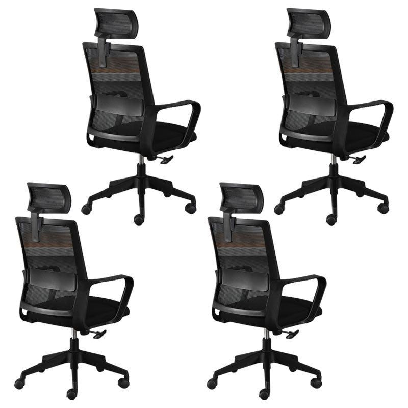 Contemporary Office Computer Chair Ergonomic Mesh Task Arm Chair Black 4 Piece Set With Headrest Clearhalo 'furn' 'furn_office_chair' 'Furniture' 'Office Chairs' 'Office Furniture' 'office_chair' 5439903