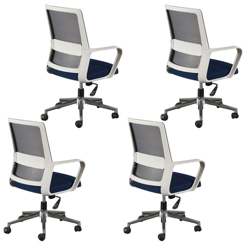 Contemporary Office Computer Chair Ergonomic Mesh Task Arm Chair White-Blue 4 Piece Set Without Headrest Clearhalo 'furn' 'furn_office_chair' 'Furniture' 'Office Chairs' 'Office Furniture' 'office_chair' 5439906