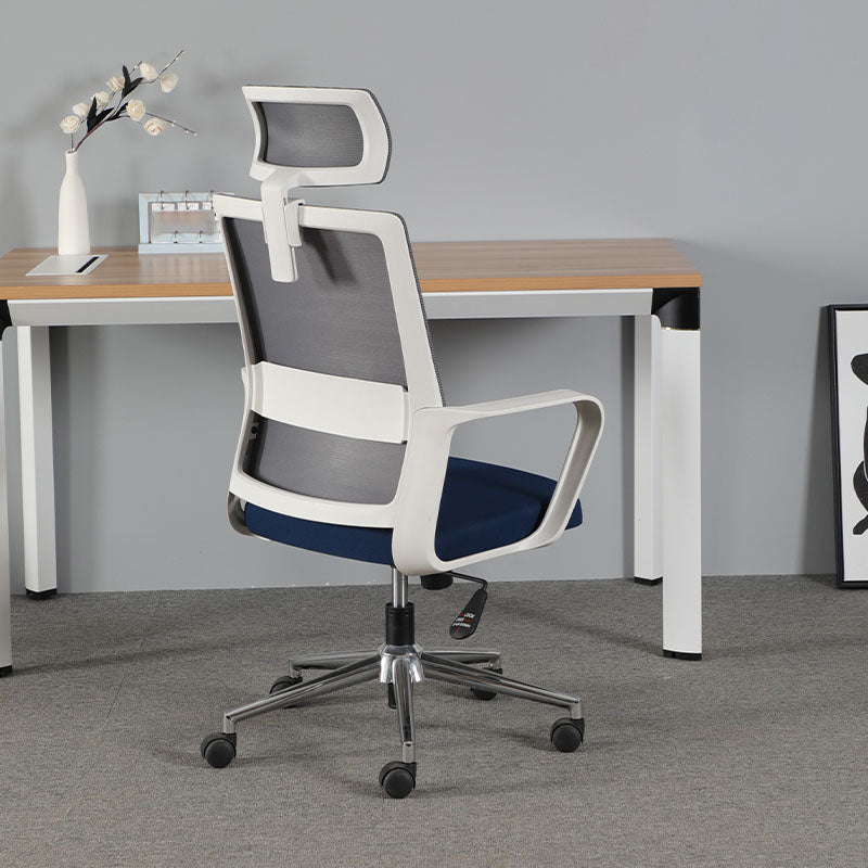 Contemporary Office Computer Chair Ergonomic Mesh Task Arm Chair White-Blue 1 Piece With Headrest Clearhalo 'furn' 'furn_office_chair' 'Furniture' 'Office Chairs' 'Office Furniture' 'office_chair' 5439910