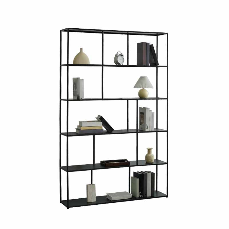 Modern Style Bookcase Open Back Metal Bookshelf for Home Office 47.2"L x 11.8"W x 76.8"H Black Clearhalo 'Bookcases' 'furn' 'furn_bookcases' 'Furniture' 'Office Furniture' 5440749