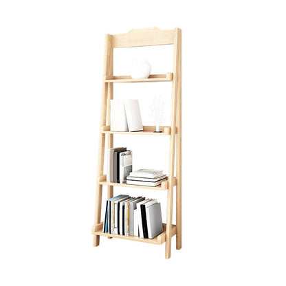 Modern Style Bookcase Rubber Wood Open Back Ladder Bookshelf for Home Office 17.3"L x 14.2"W x 55.1"H Natural Clearhalo 'Bookcases' 'furn' 'furn_bookcases' 'Furniture' 'Office Furniture' 5440762