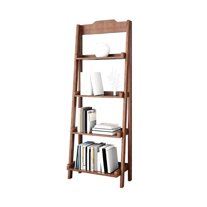 Modern Style Bookcase Rubber Wood Open Back Ladder Bookshelf for Home Office 17.3"L x 14.2"W x 55.1"H Walnut Clearhalo 'Bookcases' 'furn' 'furn_bookcases' 'Furniture' 'Office Furniture' 5440763