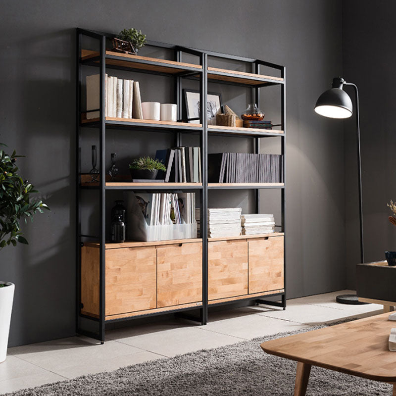 Modern Style Bookcase Black Metal Frame Open Back Bookshelf for Home Office