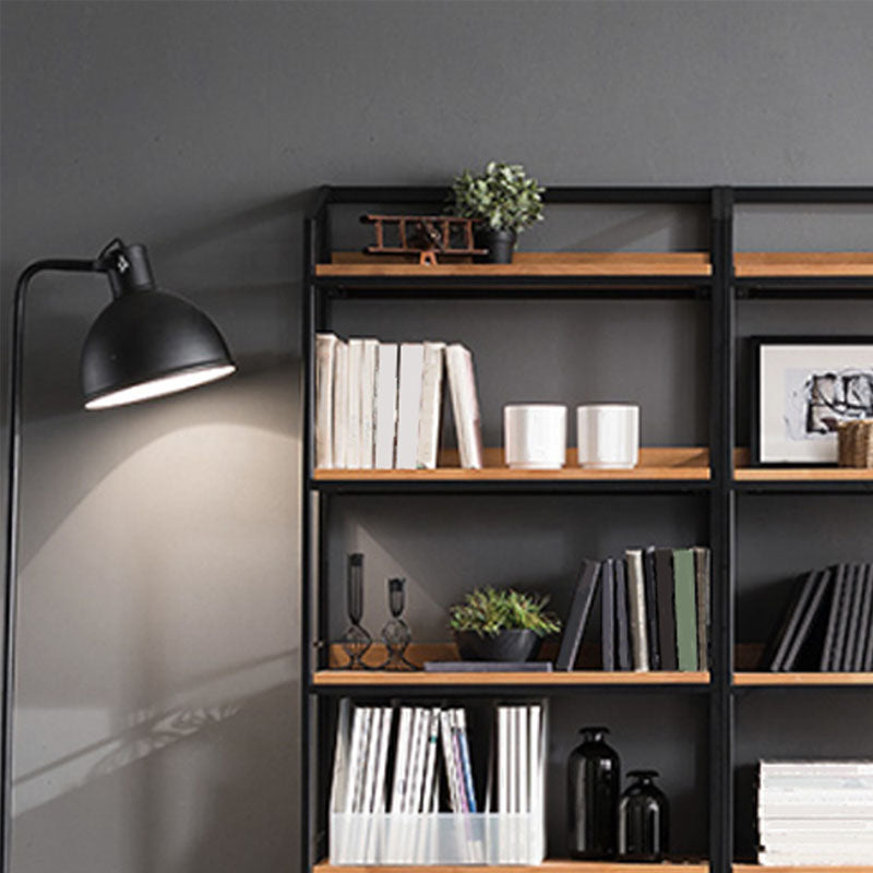 Modern Style Bookcase Black Metal Frame Open Back Bookshelf for Home Office