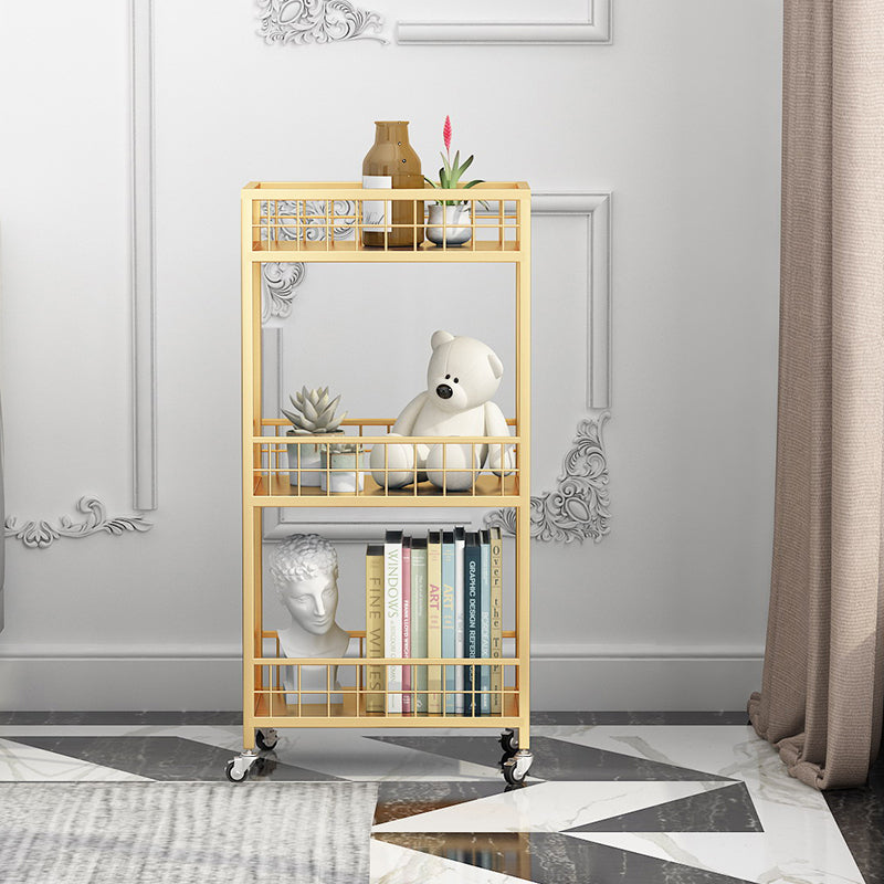 Librería de almacenamiento nórdico de metal abierta con ruedas con ruedas