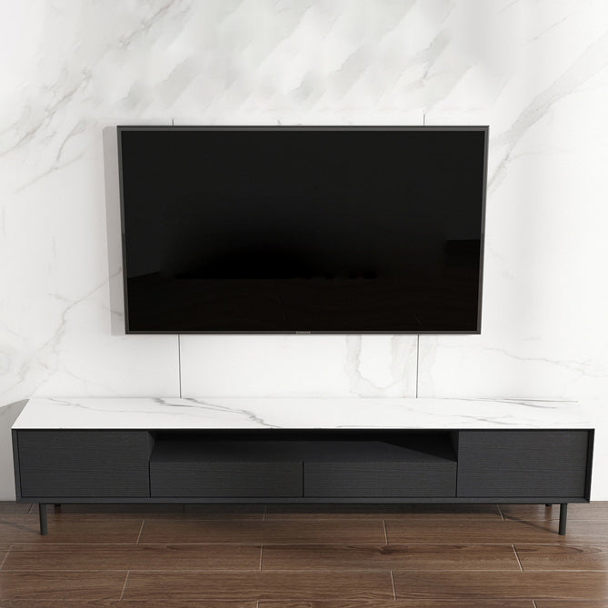 Home TV Storage Modern Rectangle TV Cabinet with Splayed Metal Legs 87"L x 16"W x 19"H White-Black Clearhalo 'furn' 'furn_tv_stands_entertainment_centers' 'Furniture' 'Living Room Furniture' 'TV Stands & Entertainment Centers' 'TV Stands & Media Storage Furniture' 'tv_stands_entertainment_centers' 5441253