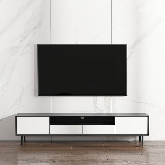 Home TV Storage Modern Rectangle TV Cabinet with Splayed Metal Legs 79"L x 16"W x 19"H Black White Clearhalo 'furn' 'furn_tv_stands_entertainment_centers' 'Furniture' 'Living Room Furniture' 'TV Stands & Entertainment Centers' 'TV Stands & Media Storage Furniture' 'tv_stands_entertainment_centers' 5441255
