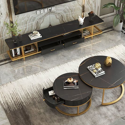 Glam Style TV Stand Open Storage TV Stand Console with 2-Drawer Clearhalo 'furn' 'furn_tv_stands_entertainment_centers' 'Furniture' 'Living Room Furniture' 'TV Stands & Entertainment Centers' 'TV Stands & Media Storage Furniture' 'tv_stands_entertainment_centers' 5441286