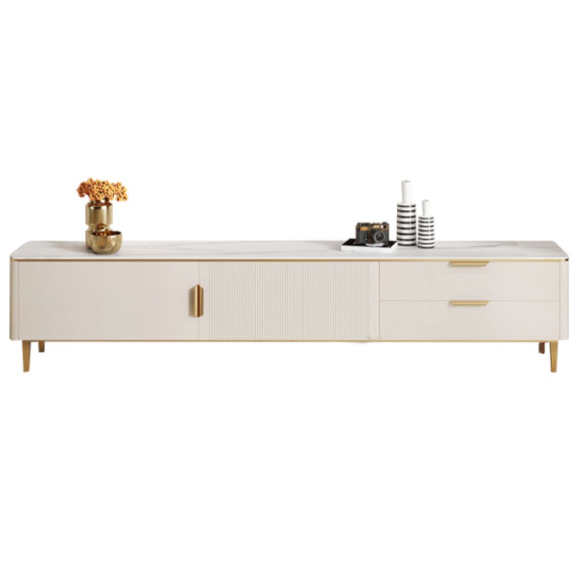 Singer de la consola de televisión de piedra sinterizada casera escandinava de televisión con patas de metal