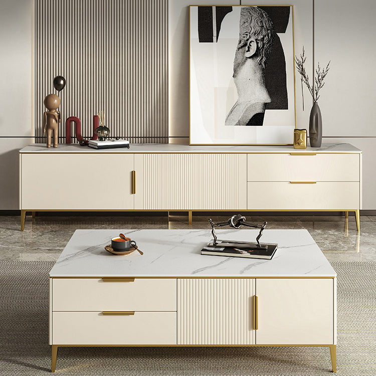 Singer de la consola de televisión de piedra sinterizada casera escandinava de televisión con patas de metal