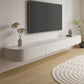 Support multimédia mural blanc avec tiroirs, console TV contemporaine, imitation bois