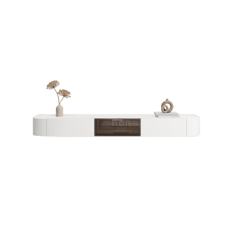 Support multimédia mural blanc avec tiroirs, console TV contemporaine, imitation bois