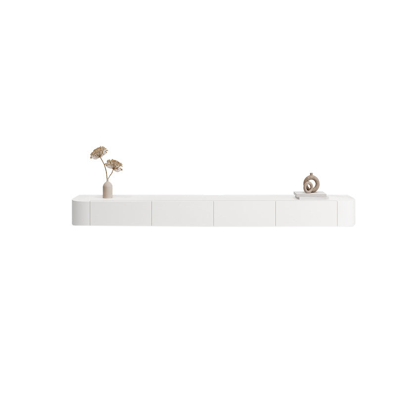 Support multimédia mural blanc avec tiroirs, console TV contemporaine, imitation bois