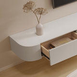 Stand mediatico bianco montato a parete con cassetti console televisiva contemporanea, legno finto