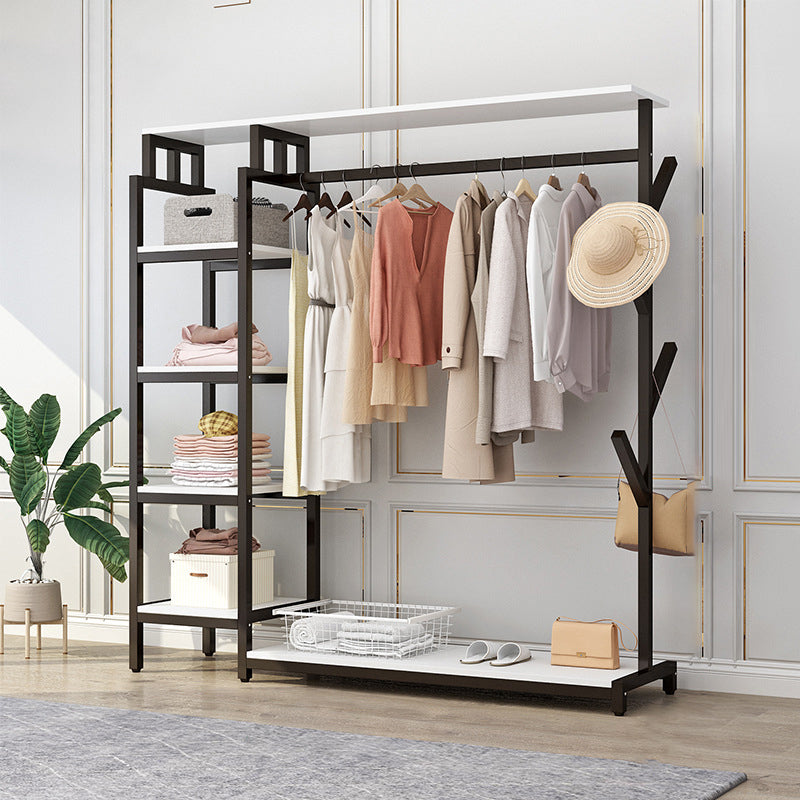 Modern Hall Stand with Hooks Storage Shelves Wood Coat Rack with Shoe Storage Bench Black Clearhalo 'Entry & Mudroom Furniture' 'furn' 'furn_hall_tree_coat_racks' 'Furniture' 'Hall Trees & Coat Racks' 'hall_tree_coat_racks' 5441844