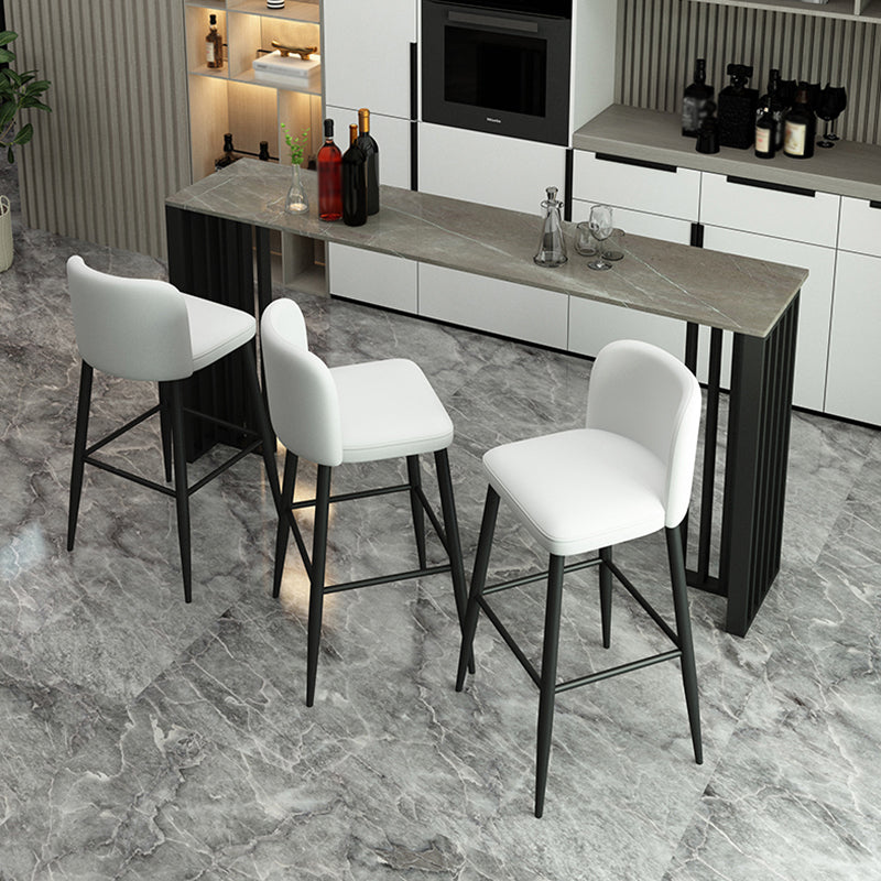 Industrial Stone Cocktail Bar Table Rectangle Double Pedestal Pub Height Dining Table 55.1"L x 15.7"W x 41.3"H Gray Without Chairs Clearhalo 'Bar Furniture' 'Bar Tables' 'bar_tables' 'furn' 'furn_bar_tables' 'Furniture' 'Kitchen & Dining Furniture' 5445175