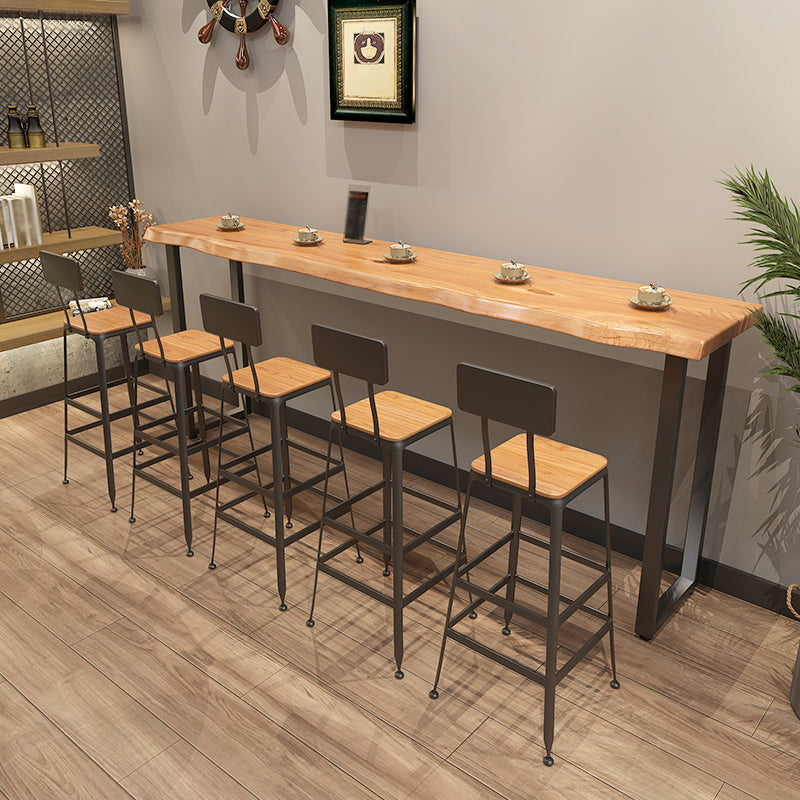 Pine Wood Top Rectangle Bar Table Industrial Bar Table with Double Pedestal 94.5"L x 17.7"W x 41.3"H Without Chairs Clearhalo 'Bar Furniture' 'Bar Tables' 'bar_tables' 'furn' 'furn_bar_tables' 'Furniture' 'Kitchen & Dining Furniture' 5445241