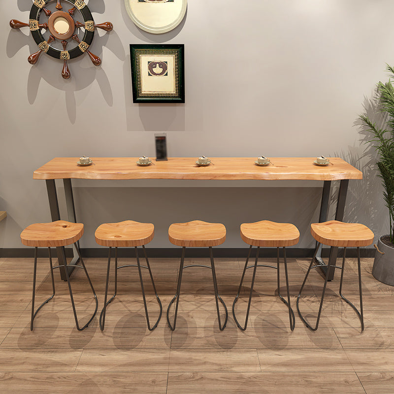 Pine Wood Top Rectangle Bar Table Industrial Bar Table with Double Pedestal 86.6"L x 17.7"W x 41.3"H Without Chairs Clearhalo 'Bar Furniture' 'Bar Tables' 'bar_tables' 'furn' 'furn_bar_tables' 'Furniture' 'Kitchen & Dining Furniture' 5445242